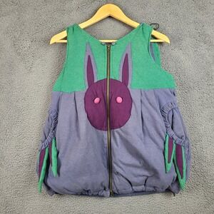 Artka Novelty Bunny Rabbit Hooded Vest Green Purple Blue Zip Up Size Medium
